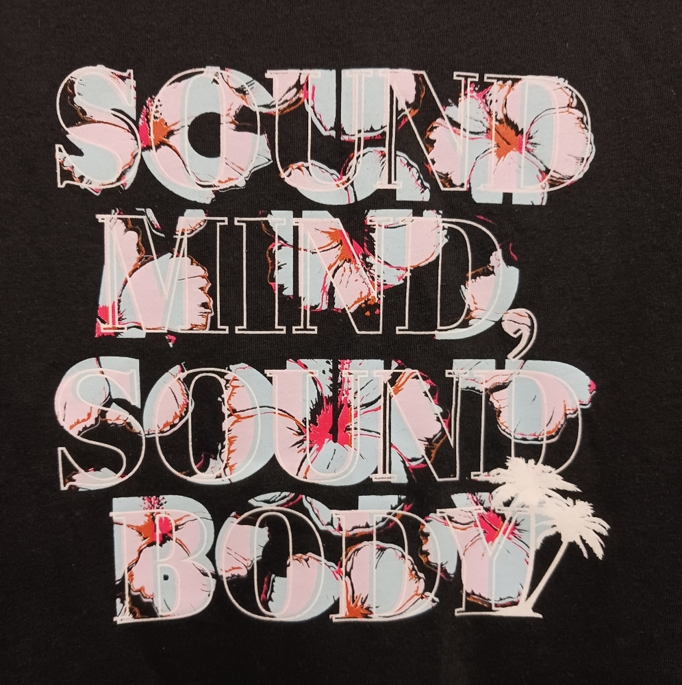 Asics Black  Tee with Floral Text - Picture 3 of 4